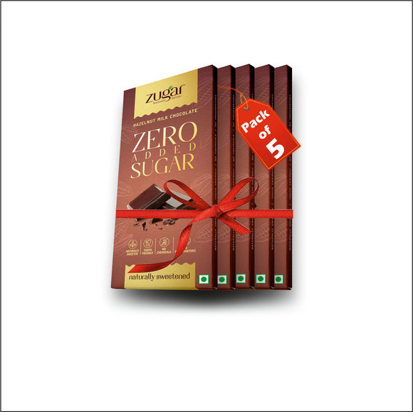 Zugar - Hazelnut Milk Chocolate 20g Sweetened with Dates - Pack of 5