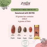 Zugar - Hazelnut Milk Chocolate 20g Sweetened with Dates - Pack of 5