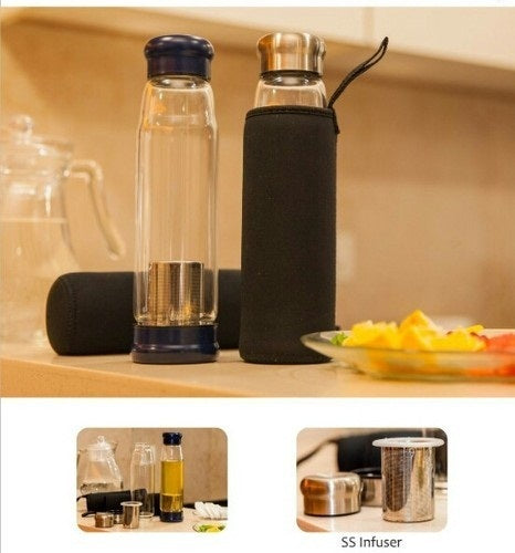 Fuzo Glass Infuser Water Bottle With Stainless Steel Infuser